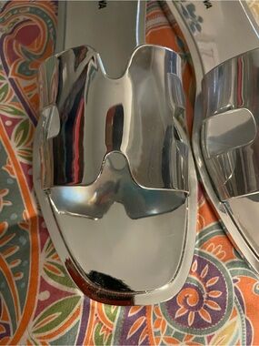 Fashion Nova Silver Mirror Metallic Slide Sandals Brand New Super Sexy